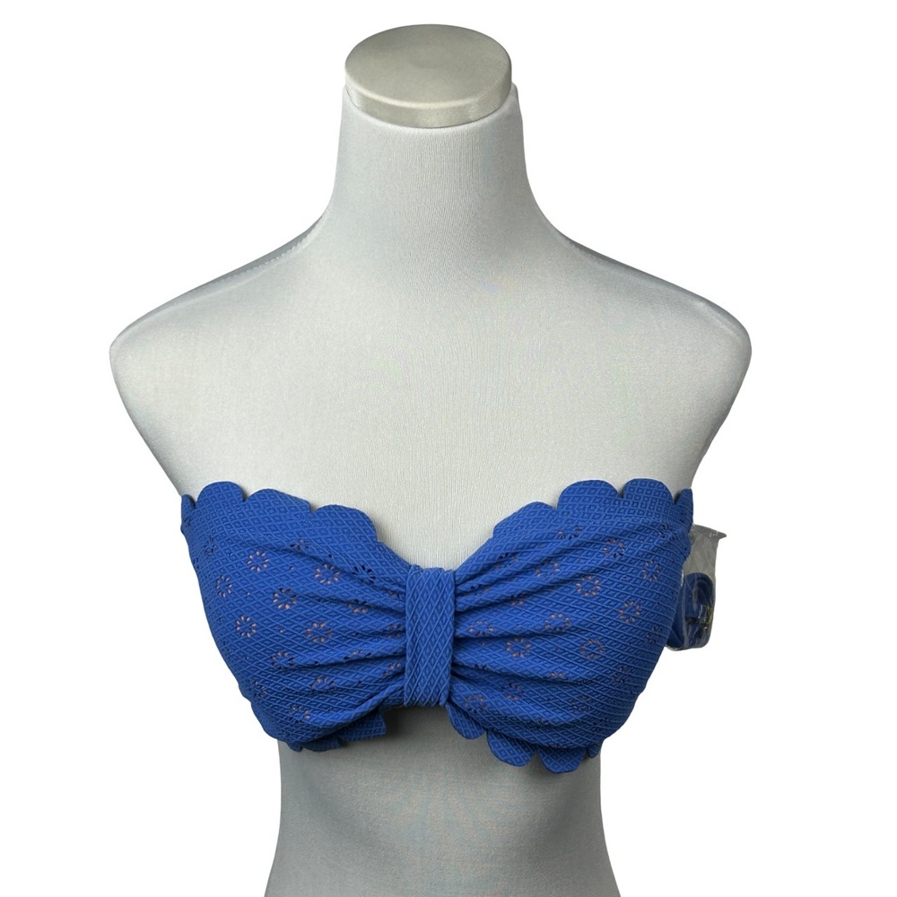 Jessica Simpson Bikini Top Bandeau Under the Sea Scalloped Lined‎ Blue Large